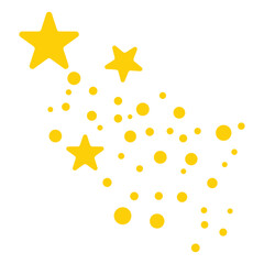 Shining yellow stars with a sparkling trail of dots on a pure white background
