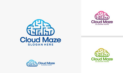 Fototapeta premium Cloud Maze Logo Design Technology Brain Concept.