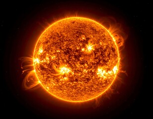 A vibrant orange sphere, radiant and blazing, set against a dark expanse