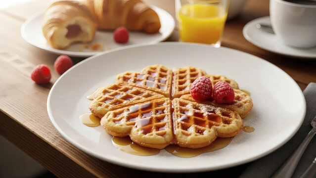 Golden waffles served with fresh berries, representing breakfast, brunch, and cozy dining experiences.
