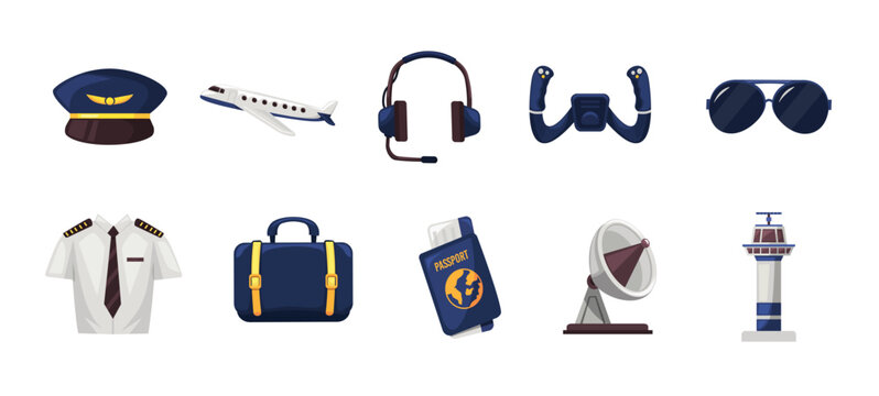 Airport icon set, airport icons collection, airport vector set, air travel vector illustration