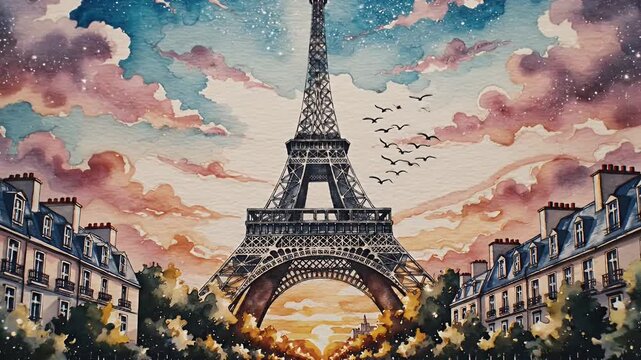 Step-by-step Watercolor Painting of the Eiffel Tower: A Parisian Artistic Journey