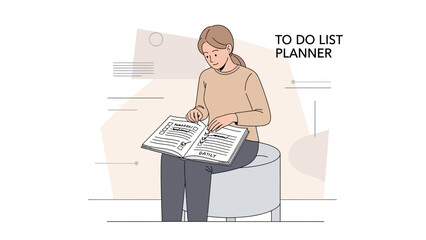 Woman Sitting With To Do List Planner, Organizing Tasks, Planning Future