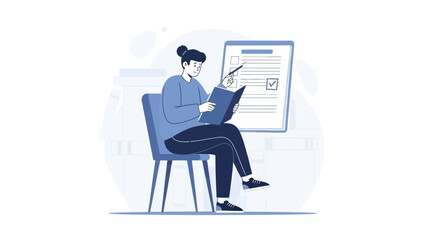 Woman Studying and Making Notes, Checklist on Clipboard, Education Concept