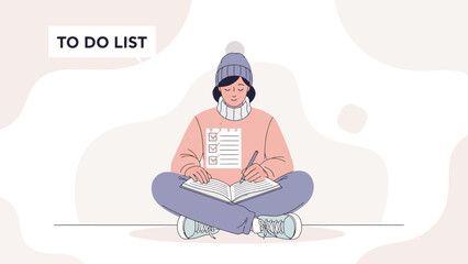 Woman writing to-do list in notebook, focused on tasks and planning