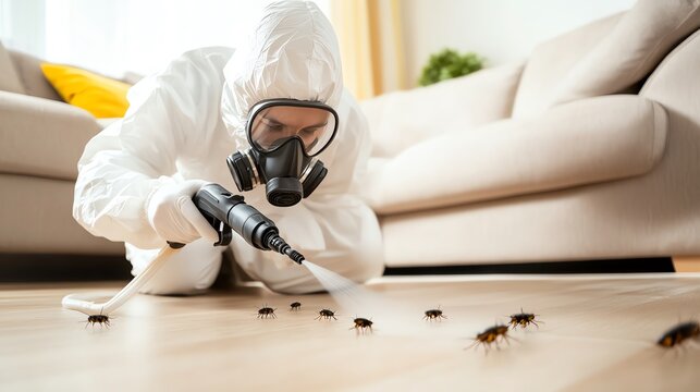 Pest control expert removing insects indoors