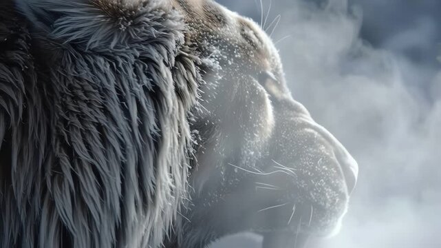 Ferocious Saber tooth tiger Roaring in the Cold Winter Snow