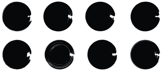 Grunge round brush painted circle banner on white background. Grunge round shapes. Grunge banner collection. Set of black grunge circle shapes.