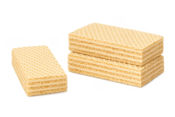 Vanilla cream wafers stacked, showing crispy layers, sweet snack, dessert food with transparent background
