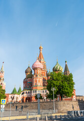 Moscow, Russia. St. Basil's Cathedral (Pokrovsky Cathedral). Sunny spring morning