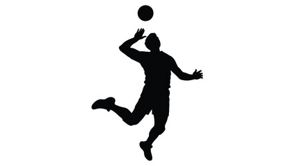 Obraz premium A black silhouette of a man in mid air hitting a ball with his hand with sports on white background