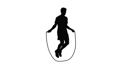 Silhouette of a woman jumping rope in a dynamic fitness motion with exercise on white background