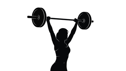 A woman lifting weights in a gym setting with fitness motivation and gym workout on white background