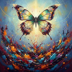 Emergence from Chaos An abstract artwork depicting a butterfly e