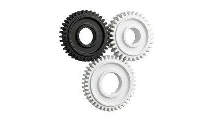 Three Interlocking Gears: One Black, Two White