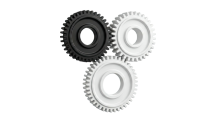 Three Interlocking Gears: One Black, Two White