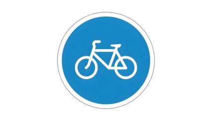 Bicycle Lane Mandatory Road Sign with White Bike Icon on Blue Circle transparent background