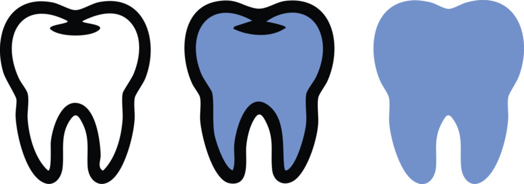 Dental Icon Variations, Minimalist Blue Tooth Set, Vector Tooth Design Styles, vector, illustration, silhouette