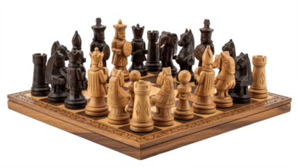 Wooden Chess Set (Chaturanga) Isolated on a white background