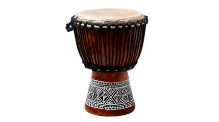 Traditional African djembe drum with intricate designs and patterns