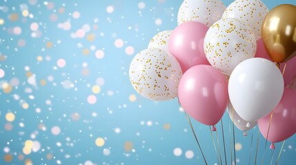 Festive Party Scene with Gold and Pink Balloons. Festive Party Scene with Gold and Pink Balloons