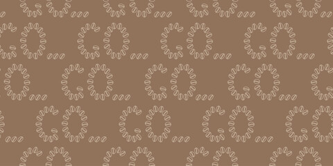Coffee beans Seamless Pattern Banner Format Monochrome soft and light brown Cappuccino tint Backdrop. Coffee shop promo Banners, leaflets, labels, tag or Thematic Cards Background Vector illustration