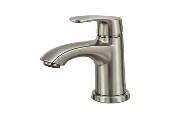 Stainless steel tap with single lever mixer for modern kitchen or bathroom plumbing, isolated on transparent background