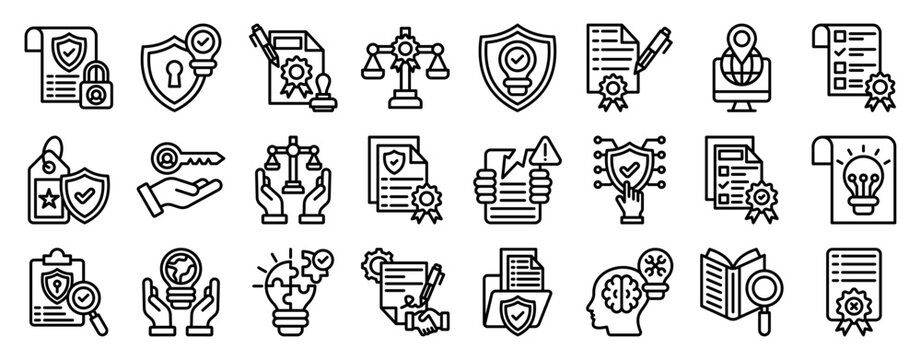 Intellectual Property Icon Collection Set. Clean Outline Vector Icons