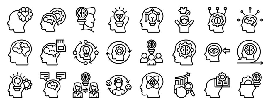 Cognitive Development Icon Collection Set. Clean Outline Vector Icons