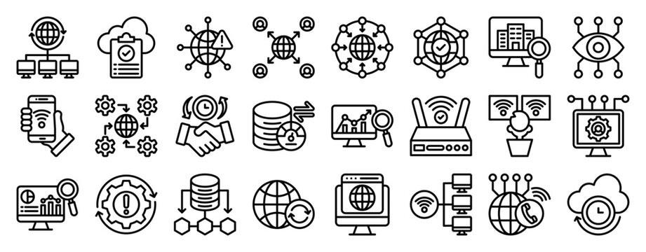 Network Connection Icon Collection Set. Clean Outline Vector Icons
