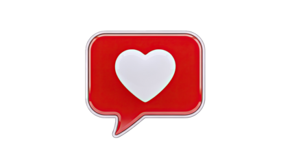 3D Red Speech Bubble with White Heart Icon