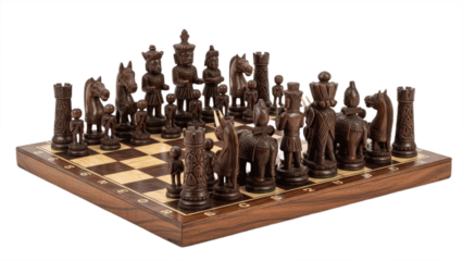 Wooden Chess Set (Chaturanga) Isolated on a white background