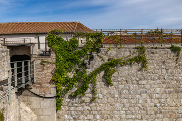 Obraz premium KRK, Croatia, May 28, 2025 - Frankopan Castle in Krk, ruins of the tower, courtyard with a square tower,