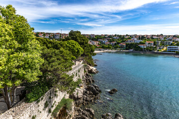 Fototapeta premium KRK, Croatia, May 28, 2025 - Frankopan Castle in Krk, ruins of the tower, courtyard with a square tower,