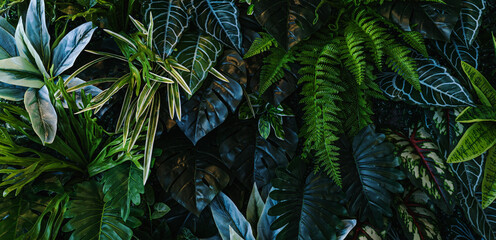 Creative nature green background, tropical leaf banner or floral jungle pattern concept.