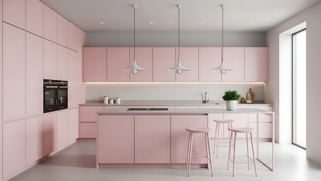 Modern pink kitchen with white accents