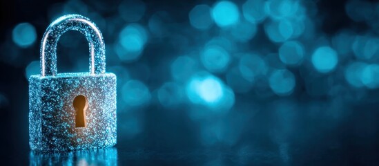 Digital Security Concept - A Glowing Padlock with Blue Bokeh Lights.