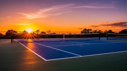 Sunset Over a Tennis Court with Vibrant Sky and Relaxing Atmosphere