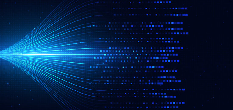 Network big data communcation blue wave on dark background. Technology data analyzing concept.