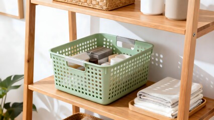 WoodenShelfWithGreenBasket