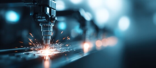 Industrial Laser Cutting Machine Sparks Flying.