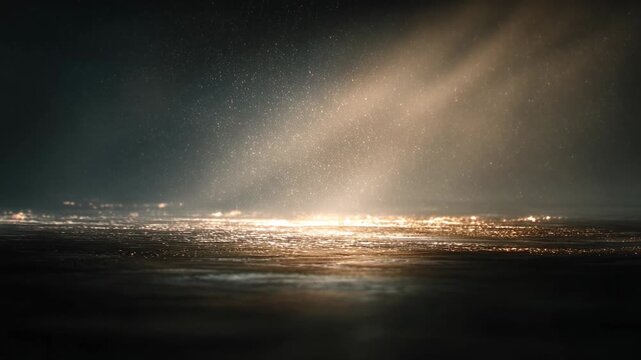 Bitcoin coin launched from crypto rocket concept. A surreal scene depicting light beams and sparkling particles in a dark environment. 