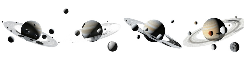 Saturn Planet Set with Rings Isolated on White Background Space Illustration © Soor