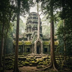 Jungle Choked Temple Ruins Vines and roots strangle the moss cov