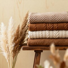 Key Features Layered blankets dried pampas grass d&eacute;cor