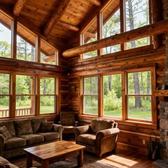 Key Features Log cabin vibes large windows with nature view