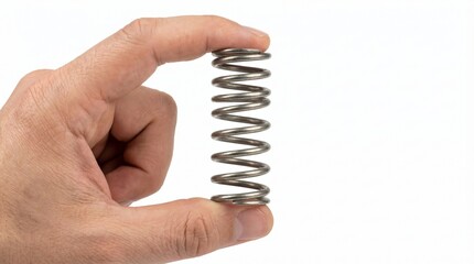 Hand Holding a Metal Coil Spring Between Fingers