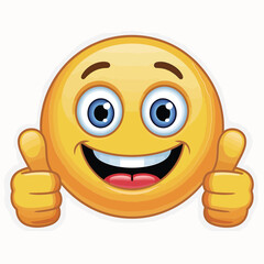 A cheerful yellow emoticon displays two thumbs up with a happy expression