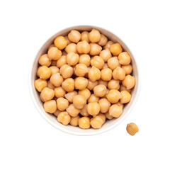 Chickpeas in a white bowl, isolated on white or transparent background, PNG Format.
