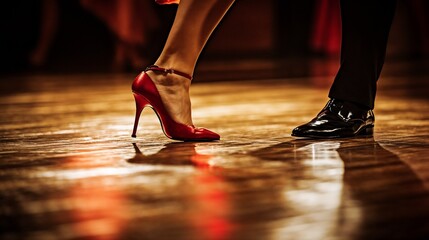 Dancer's feet expressing passion while dancing tango on a wooden floor, dance advertising web, hobby for adults, tango music blogs, tango Dj, milonga, tango Championship in Buenos Aires
